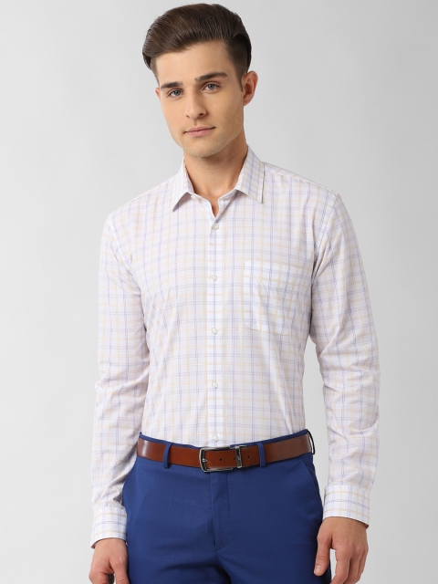 

Peter England Men White & Yellow Regular Fit Checked Formal Shirt
