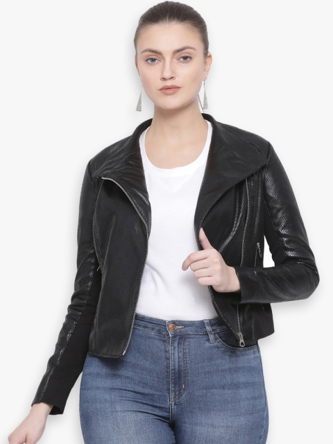 

Justanned Women Black Solid Lightweight Biker Jacket
