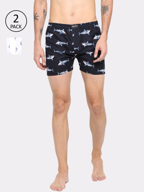 

SHOWOFF Men Pack Of 2 Printed Knitted Boxers SB65-SB66, Navy blue