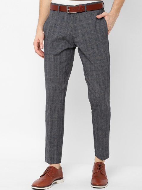 Allen Solly Men Grey Slim Fit Checked Regular Trousers