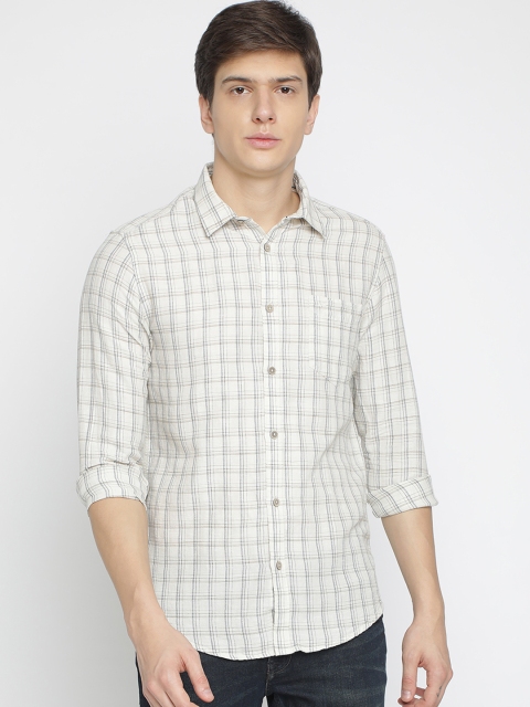 

Crocodile Men Beige Classic Slim Fit Checked Formal Shirt