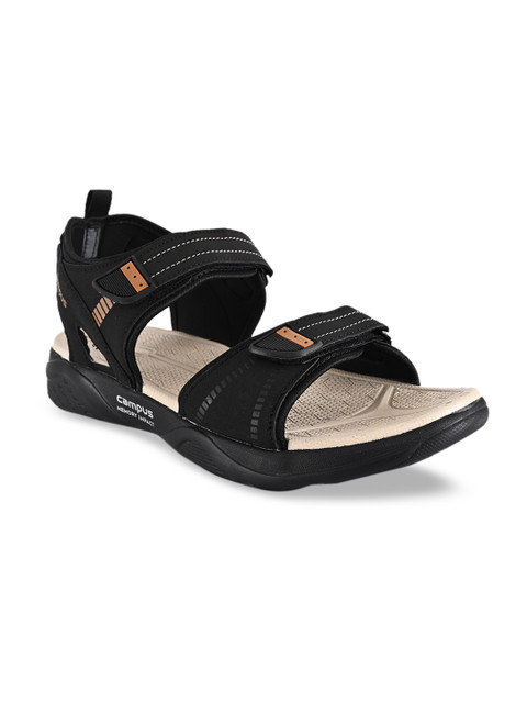 

Campus Men Black & Gold-Toned Comfort Sandals