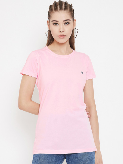 

Okane Women Pink Solid Round Neck T-shirt