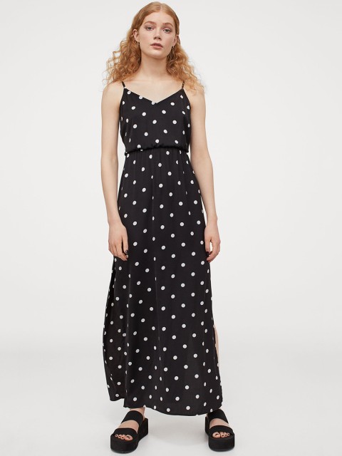

H&M Women Black Printed Crepe Maxi Dress