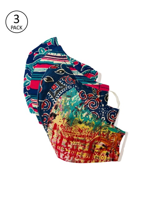 

Sera Unisex 3 Pcs Printed 3-Ply Anti-Pollution Reusable Cloth Masks, Multi