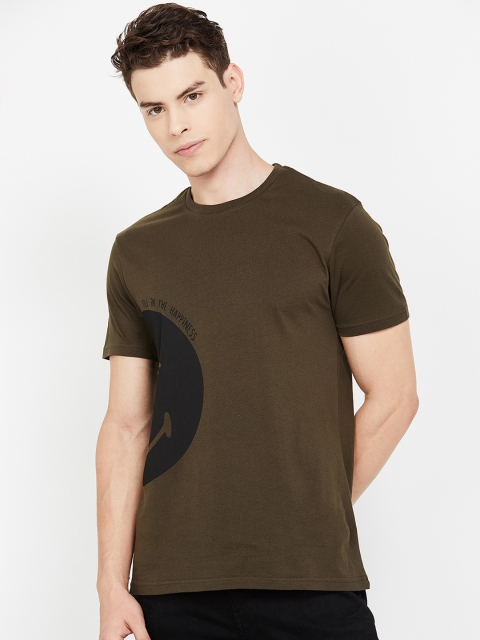 

Smiley World Men Olive Green Printed Round Neck T-shirt