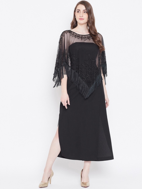

LE BOURGEOIS Women Black Embellished Poncho