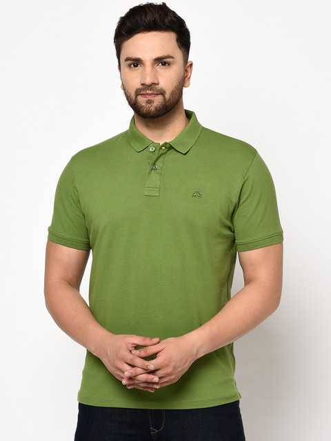 

98 Degree North Men Green Solid Polo Collar T-shirt
