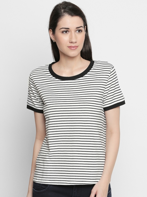 

Ajile by Pantaloons Women White & Black Striped Round Neck T-shirt