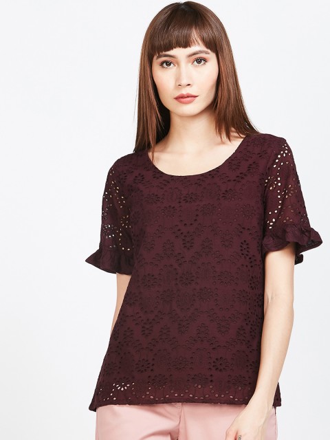 

CODE by Lifestyle Women Burgundy Schiffli Top