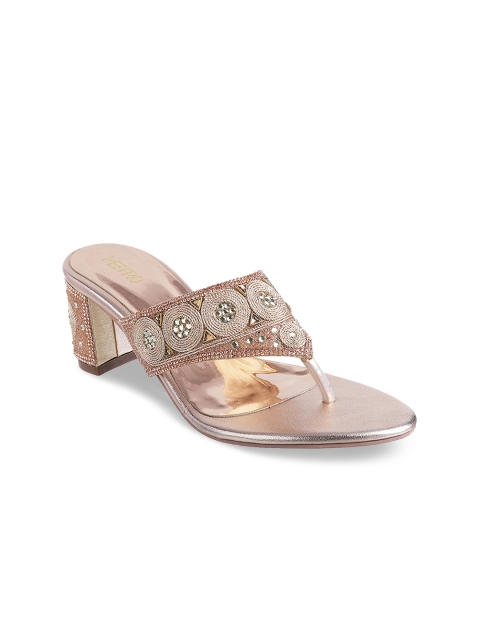

Metro Women Muted Gold-Toned & Beige Embellished Block Heels