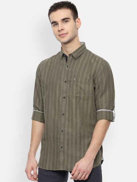 

Van Heusen Sport Men Olive Green Slim Fit Striped Casual Shirt