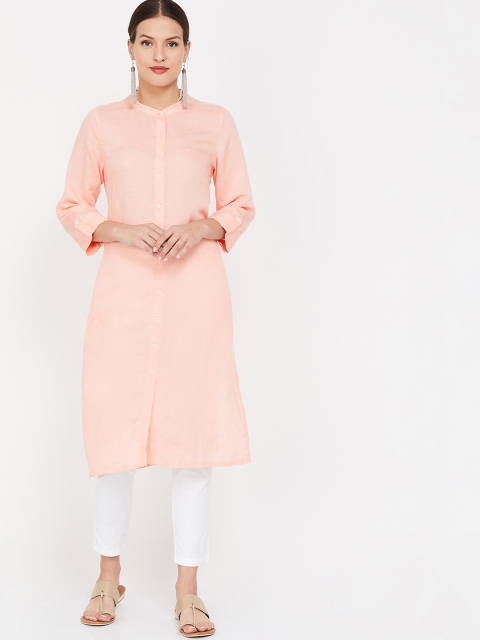 

Melange by Lifestyle Women Peach-Coloured Solid Straight Kurta