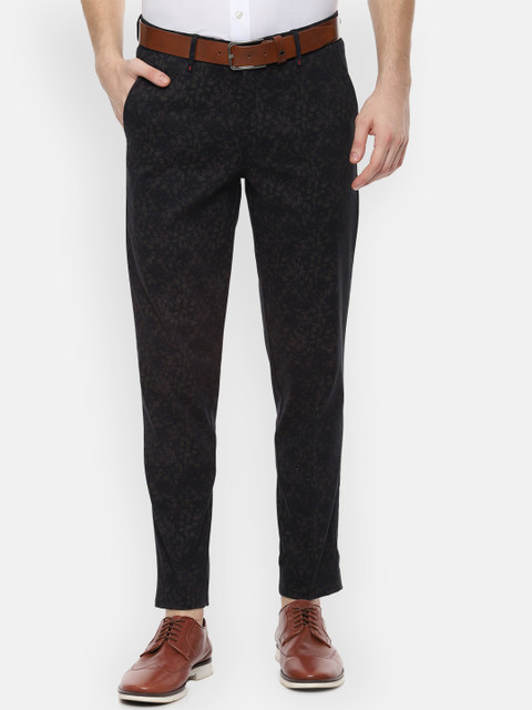 

V Dot Men Black Slim Fit Floral Printed Formal Trousers