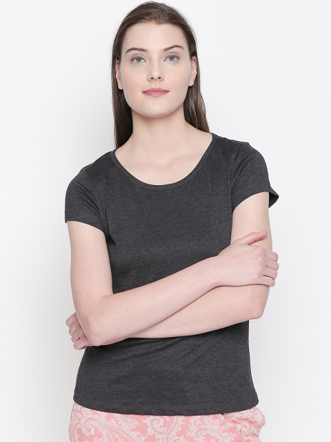 

Dreamz by Pantaloons Women Charcoal Grey Solid Lounge Tshirt