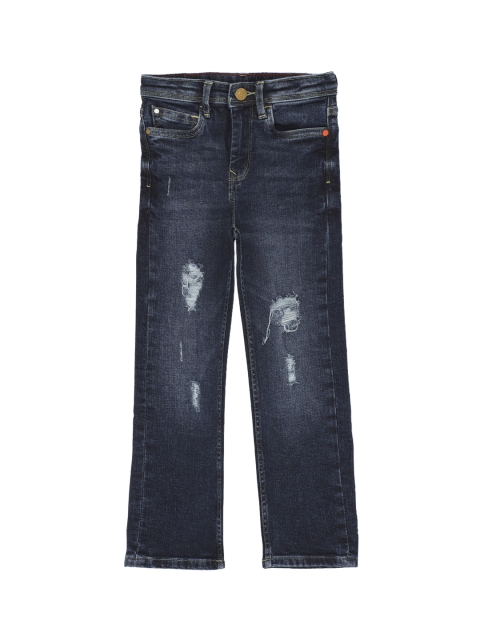 

Allen Solly Junior Boys Navy Blue Straight Fit Mid-Rise Mildly Distressed Stretchable Jeans