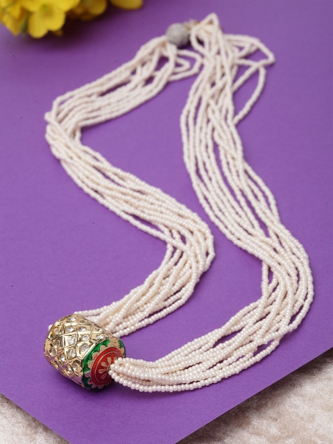 

DUGRISTYLE White Sterling Silver Pearl Beaded Dhulki Necklace