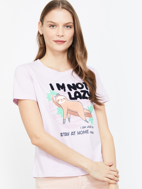 

Ginger by Lifestyle Women White Printed Round Neck T-shirt