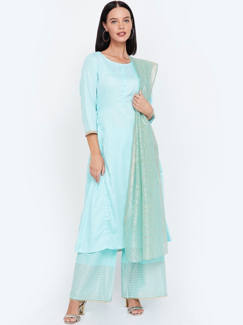 

Melange by Lifestyle Women Turquoise Blue Solid Kurta with Pyjamas & Dupatta
