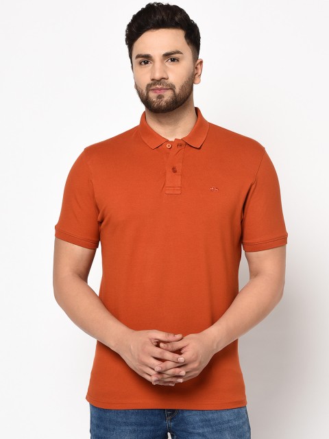 

98 Degree North Men Orange Solid Polo Collar T-shirt