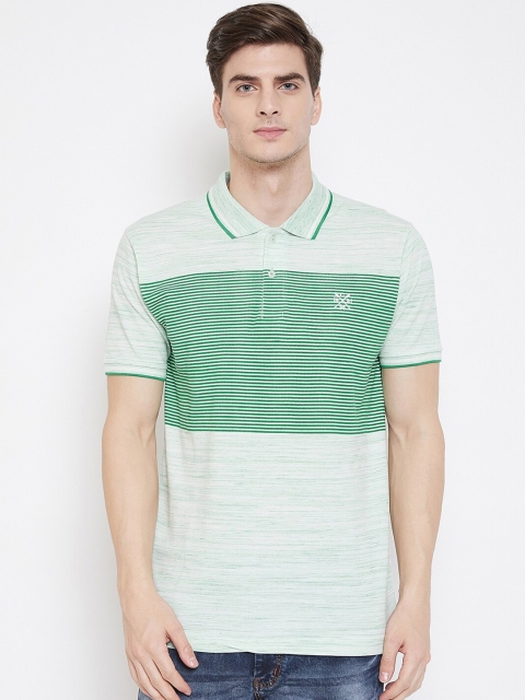 

Camey Men Green Striped Polo Collar T-shirt