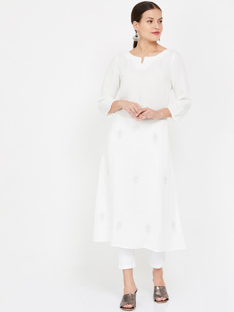 

Melange by Lifestyle Women Off-White Solid Straight Kurta
