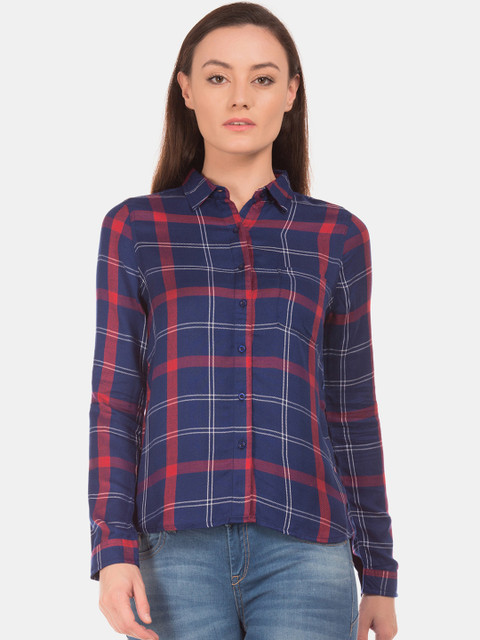 

Cherokee Women Blue & Red Regular Fit Checked Casual Shirt