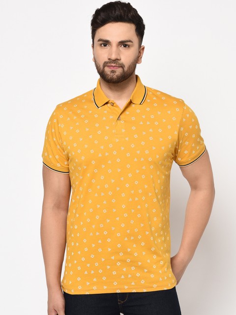 

98 Degree North Men Mustard Yellow Printed Polo Collar T-shirt