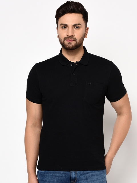 

98 Degree North Men Black Solid Polo Collar T-shirt
