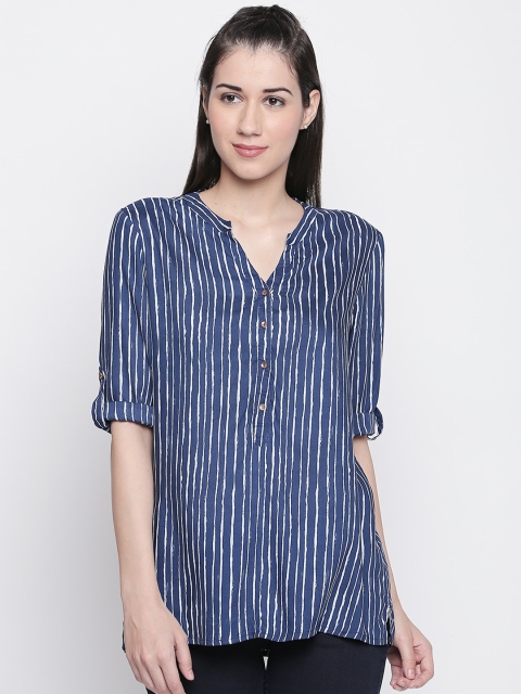 

Annabelle by Pantaloons Women Blue & White Striped Shirt Style Top