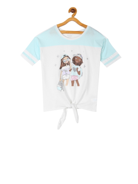 

The Childrens Place Girls White & Blue Printed Embellished Top
