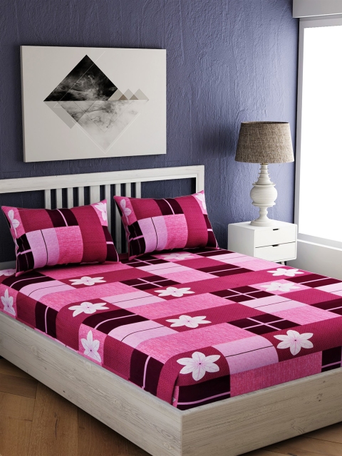 

EverHOME Pink Floral 144 TC Cotton 1 Queen Bedsheet with 2 Pillow Covers