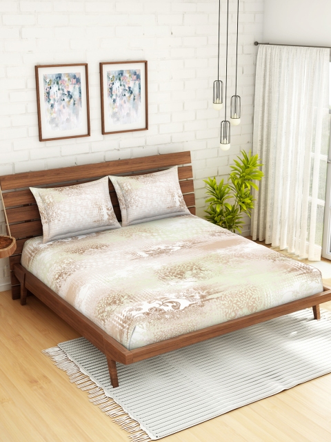 

SPACES Brown Floral Organic Cotton King Bedsheet with 2 Pillow Covers