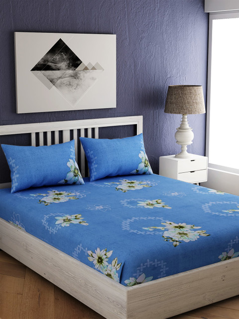 

EverHOME Blue Floral 144 TC Cotton 1 King Bedsheet with 2 Pillow Covers