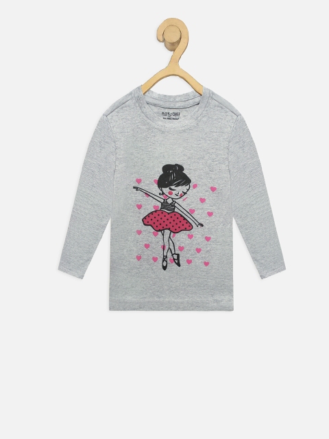 

Miss Chief Girls Grey Printed Round Neck Pure Cotton T-shirt