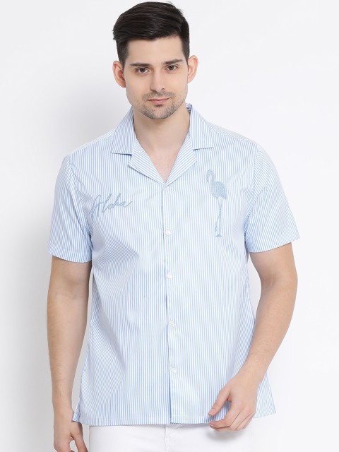 

Oxolloxo Men Blue & White Regular Fit Striped Casual Shirt