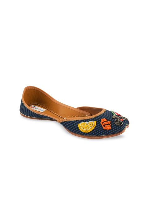 

DESI COLOUR Women Blue Embellished Leather Ballerinas