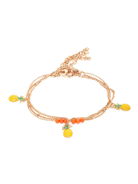 

Chumbak Set Of 3 Gold-Toned & Yellow Dangling Pineapples Anklet