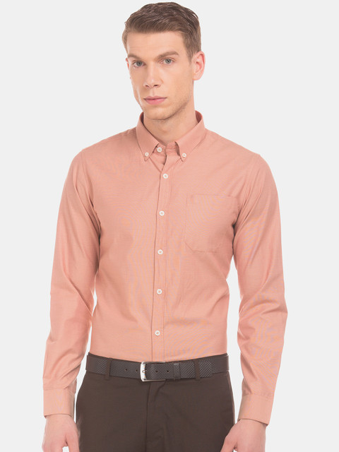 

Excalibur Men Orange Slim Fit Solid Casual Shirt