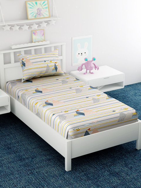 

EverHOME Cream-Coloured Abstract 210 TC Cotton 1 Single Bedsheet with 1 Pillow Covers