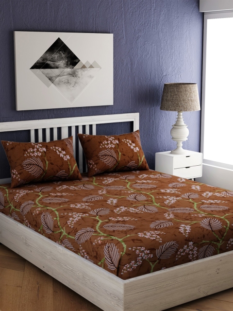 

EverHOME Brown Floral 210 TC Cotton 1 Queen Bedsheet with 2 Pillow Covers