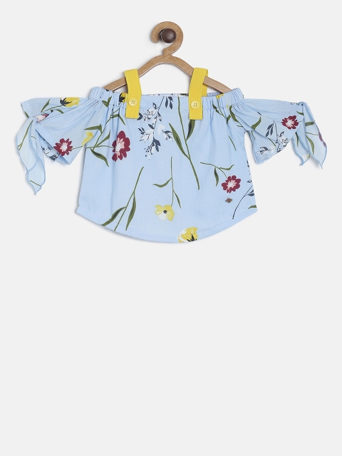

TALES & STORIES Girls Blue Floral Print Bardot Top