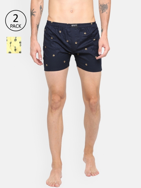 

SHOWOFF Men Pack Of 2 Printed Knitted Boxers SB69-SB70_Navy-Yellow_Re, Navy blue