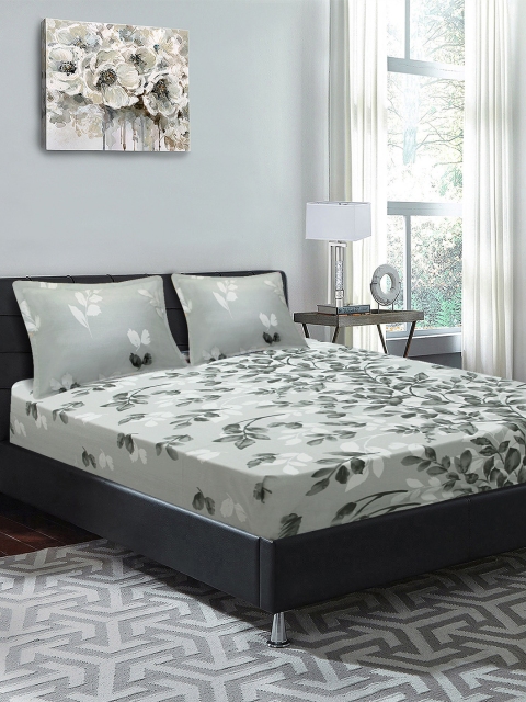 

Good Homes by Home Candy Grey Floral Queen Bedsheet with 2 Pillow Covers