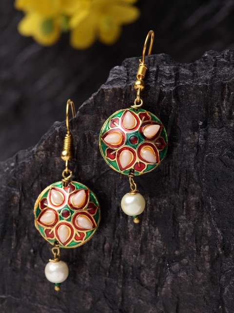 

DUGRISTYLE Red & Green Geometric Drop Earrings