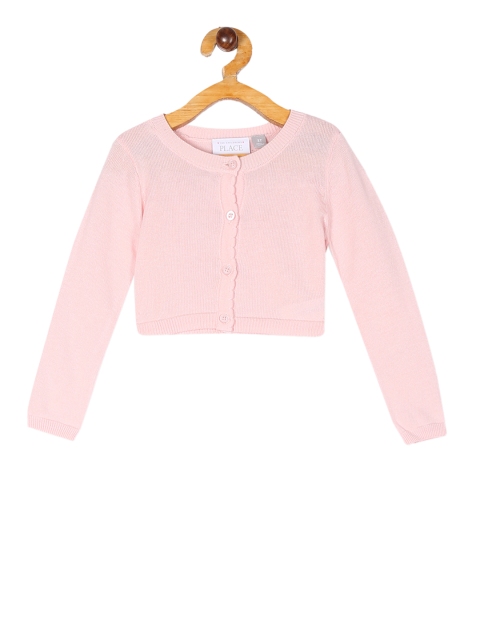 

The Childrens Place Girls Pink Solid Front-Open Sweater