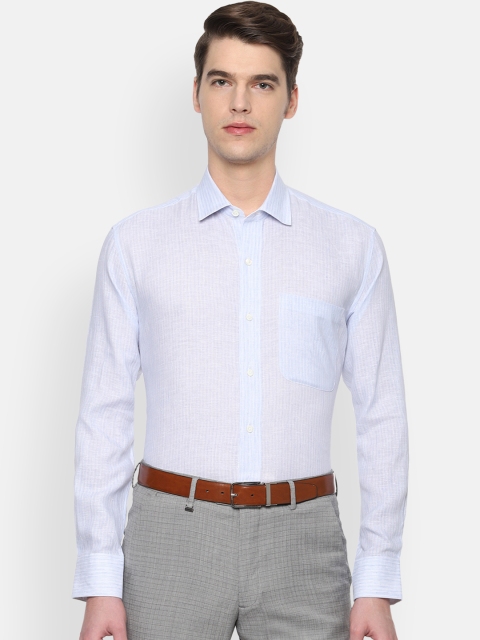 

Luxure by Louis Philippe Men Blue Regular Fit Striped Linen Formal Shirt