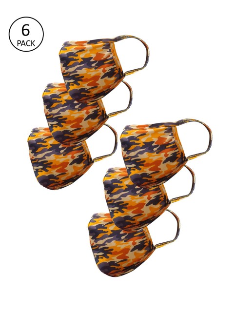 

nestroots Unisex Pack of 6 Pcs Orange & Navy Blue Reusable 2-Ply Protective Outdoor Masks
