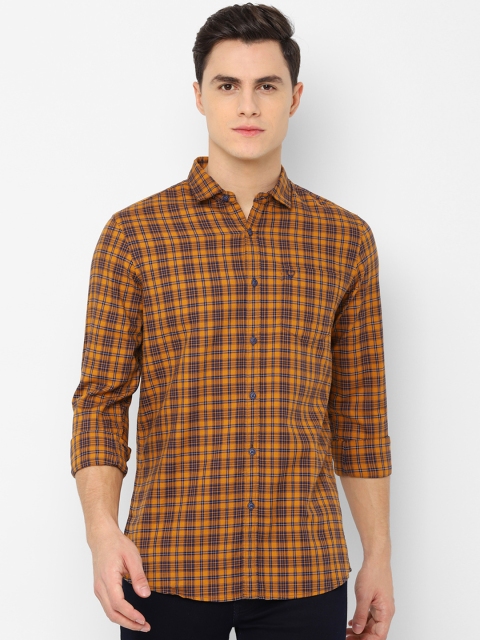 

Allen Solly Sport Men Mustard Yellow Navy Blue Regular Fit Checked Casual Shirt