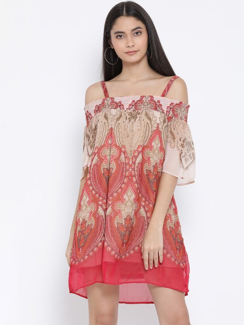 

Oxolloxo Women Red & Beige Printed A-Line Dress